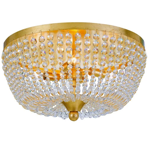 Rylee 4-Light 18" Ceiling Light in Antique Gold with Clear Glass Beads Crystals - Picture 1 of 2