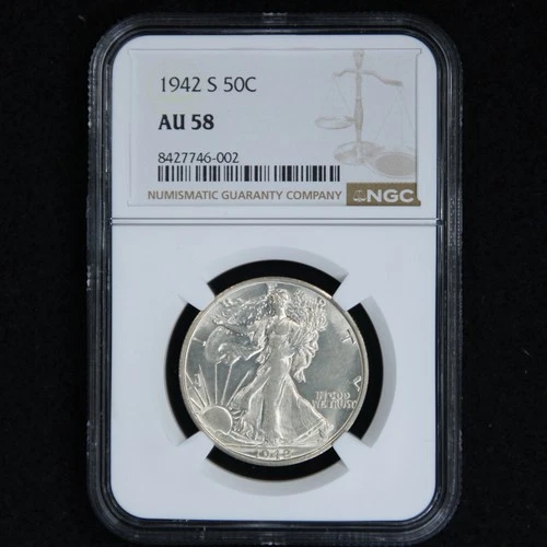 1942-S Walking Liberty Silver Half Dollar Almost Uncirculated 50C NGC AU58