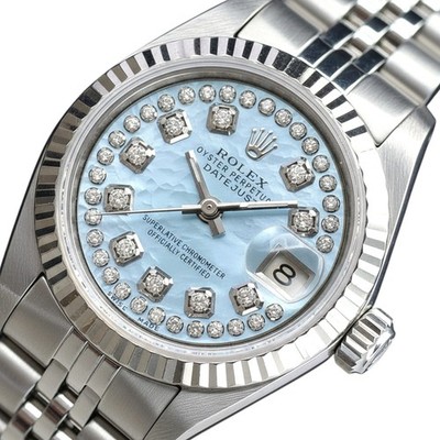 Rolex Datejust Stainless Steel 69174 Blue MOP  18KW Fluted Bezel Jubilee Watch