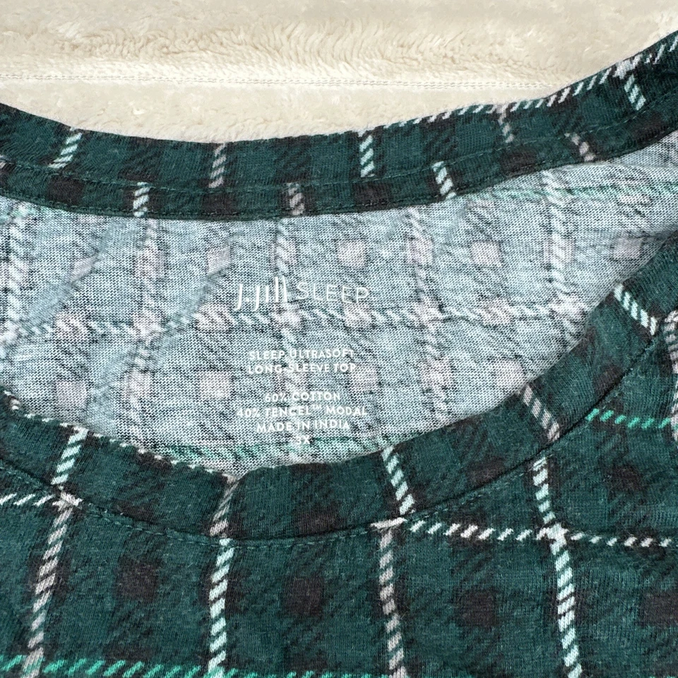 J Jill Women Green Checkered Long Sleeves PJ Shirt Size 3X Cotton/Modal - Image 2 of 4
