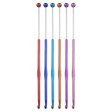 6pcs 4mm Beadable Crochet Hooks Metal Material 18.4cm with 6 Colors