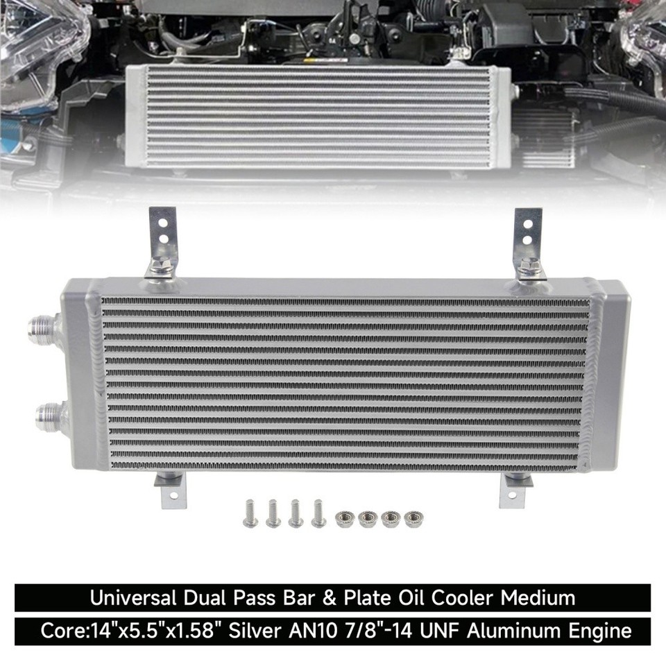 Silver Universal Medium Bar and Plate Dual Pass Oil Cooler Core:14