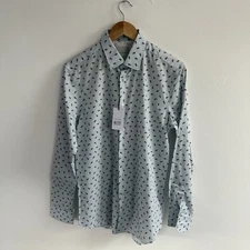 Paul Smith Shirt Mens Medium 15.5 Blue Button Up Pattern Print Long Sleeve BNWT