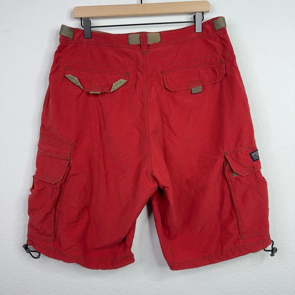 Abercrombie & Fitch Shorts Men M Red Cargo Y2K 90s Utility Paratrooper Baggy - Image 2 of 4
