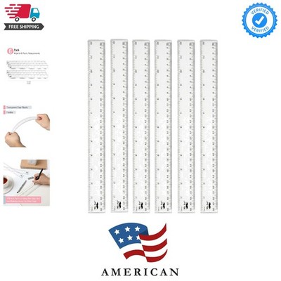 Bulk Plastic Rulers, 12 Inch, 6 Pack, Easy-to-Read Markings, Scratch-Resistan...