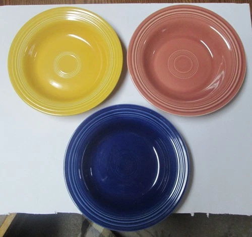 3 Vintage Homer Laughlin Fiesta Fiestaware Wide Rim Soup Bowls-3 Colors-Signed