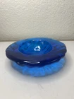 Vtg Blenko Amoeba Free Form Turquoise Aqua Blue Glass Ashtray Trinket Dish MCM