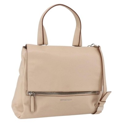 GIVENCHY Hand Bag Leather 2way Baby Blue Silver Auth bs30809