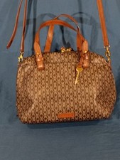Fossil Rachel Satchel Purse w/ Signature Keyhole Logo In Black  Brown D10