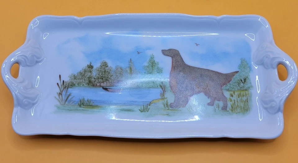 Set of 3 Rectangle Dish Tray Ceramic Hand Painted Trinket Hunting Dog Lake - Image 4 of 4