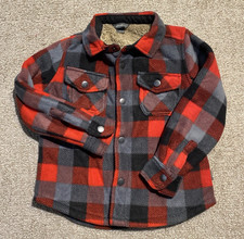 Eddie Bauer Kids Sherpa Lined Flannel Jacket Plaid Red Gray 4/5