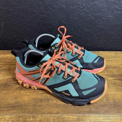 Merrell Agility Peak Flex J12336 Teal Orange Mesh Trail Running Shoes Womens 10