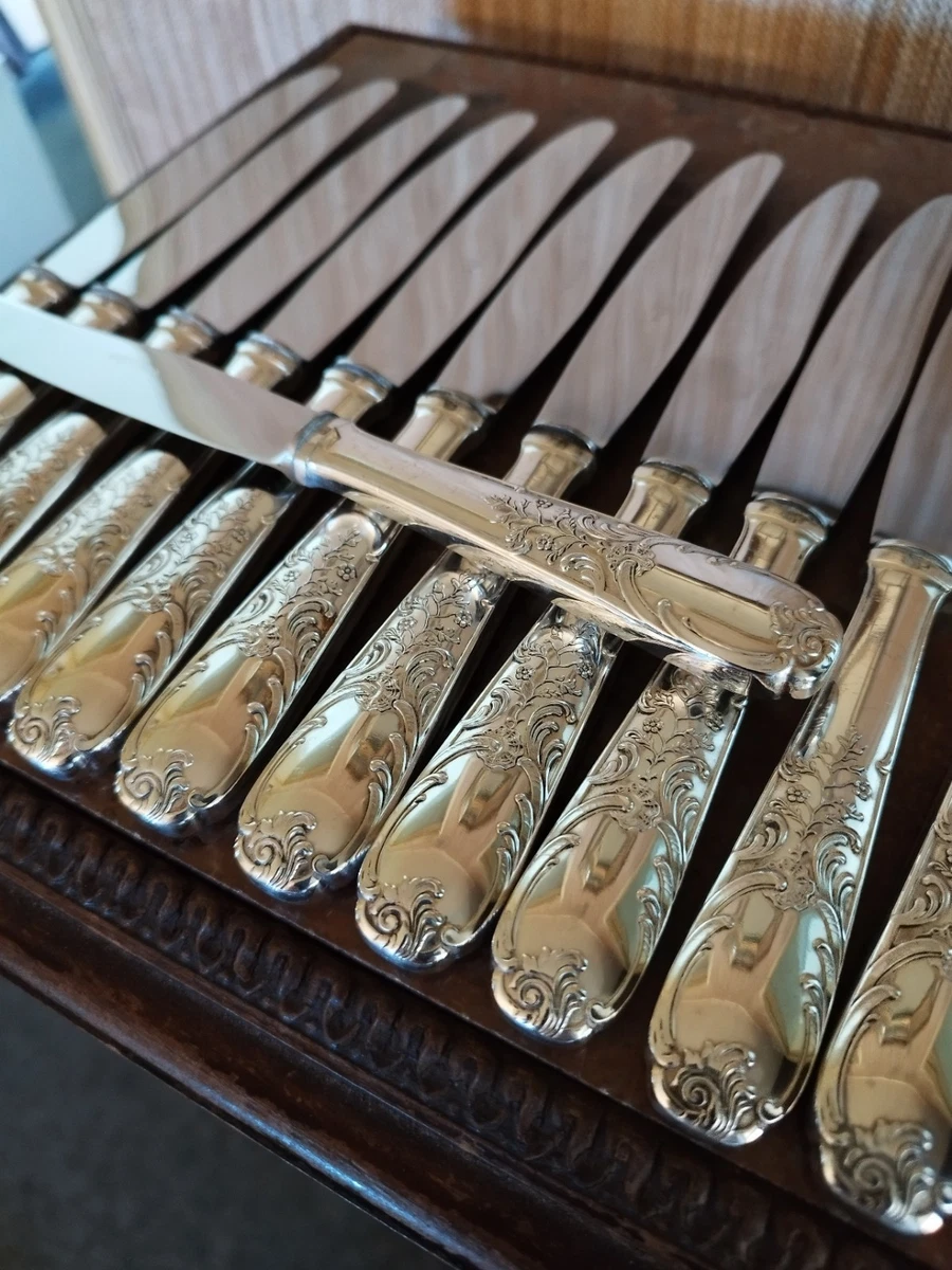 Lot De 12 Couteaux De Table Métal Argenté Devouge, Style Classique