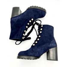 Stuart Weitzman Heeled Ankle Boots 36 UK3 US5.5 Navy Blue Suede Lug Sole New