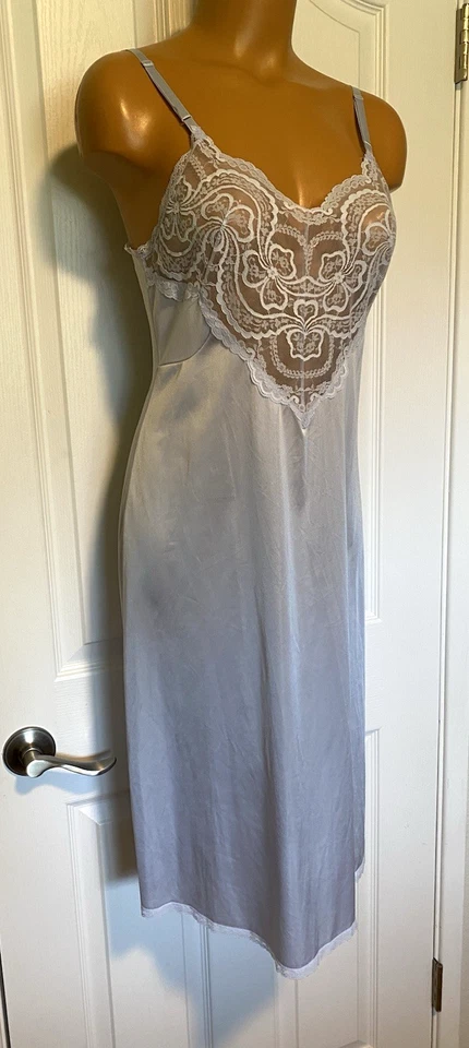 DE COLECCIÓN AÑOS 70 VANITY FAIR PERIWINKLE AZUL CON CORPIÑO DE ENCAJE NAILON SLIP COMPLETO TALLA 34/12 Foto 3 de 4