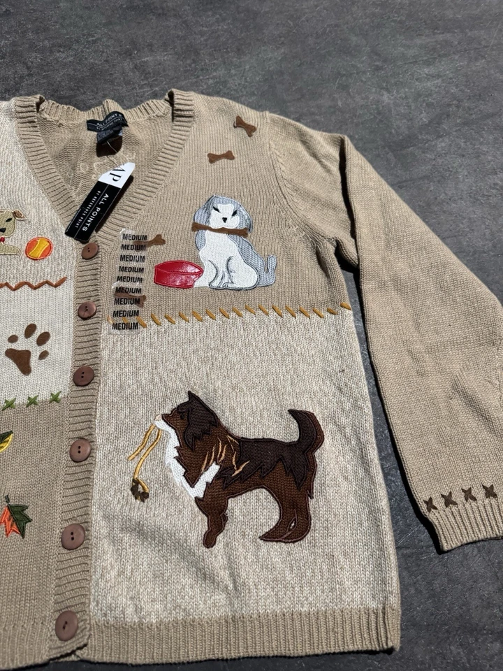 All Points собаки кардиган свитер женщин средний винтажный Cottagecore новый с Ярлыками - Изображение 2 из 4