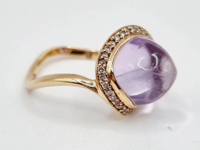 Links of London rosa Amethyst & Diamant Ring 18k Gelbgold Größe P Zuckerhut