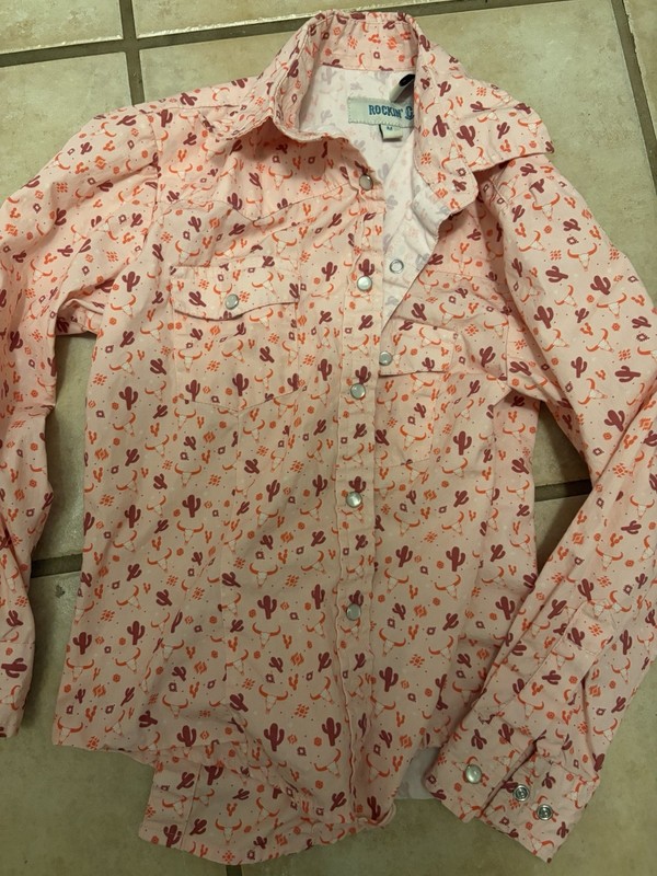 Rockin C kids Pink Western Novelty Print Long Sleeve Button-Up Shirt M