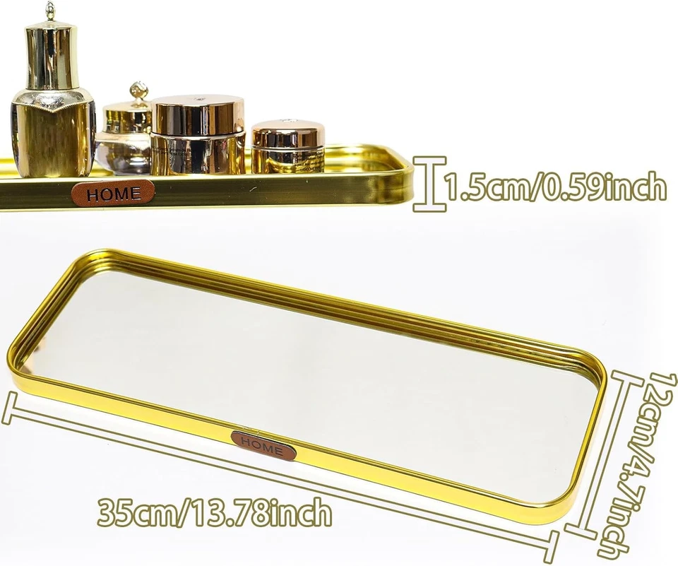 Mirror Bathroom Vanity Tray,Makeup Trays Durable Decorative Organizer,Gold Pe... - Image 3 of 4