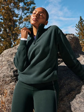 New Athleta M Forever Fleece 1/4 Zip Sweatshirt Elm Green Medium