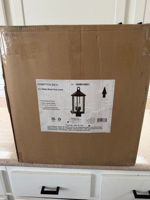 Hampton Bay Finley Point 3-Light Matte Black Iron Outdoor Post Lamp with glass