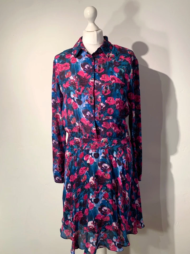 Vestido Camisa Henley de Seda Estampado Floral Alto Hippie Mediano Reino Unido 10-12 EE. UU. 6-8 Foto 4 de 4