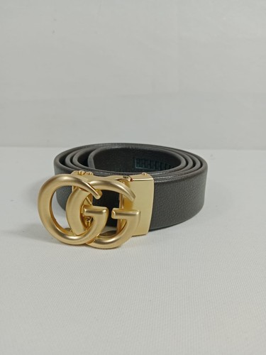 Authentic Gucci Black Pebbled Leather Gold Interlocking G Buckle Belt Free Size