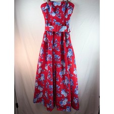 Sachin Babi Red Blue Floral Strapless Belted Maxi Dress Gown NWT Sz 6