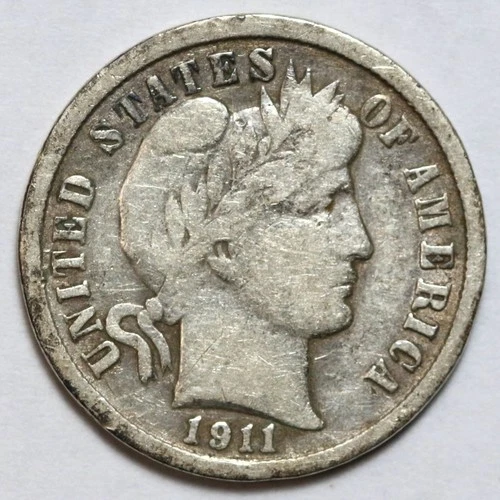 1911 10c Barber Silver Dime - RAW - Nice Philadelphia Mint Coin