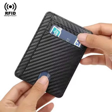 For Men Leather Wallet RFID Blocking Credit Card Holder ID Window Front Pocket