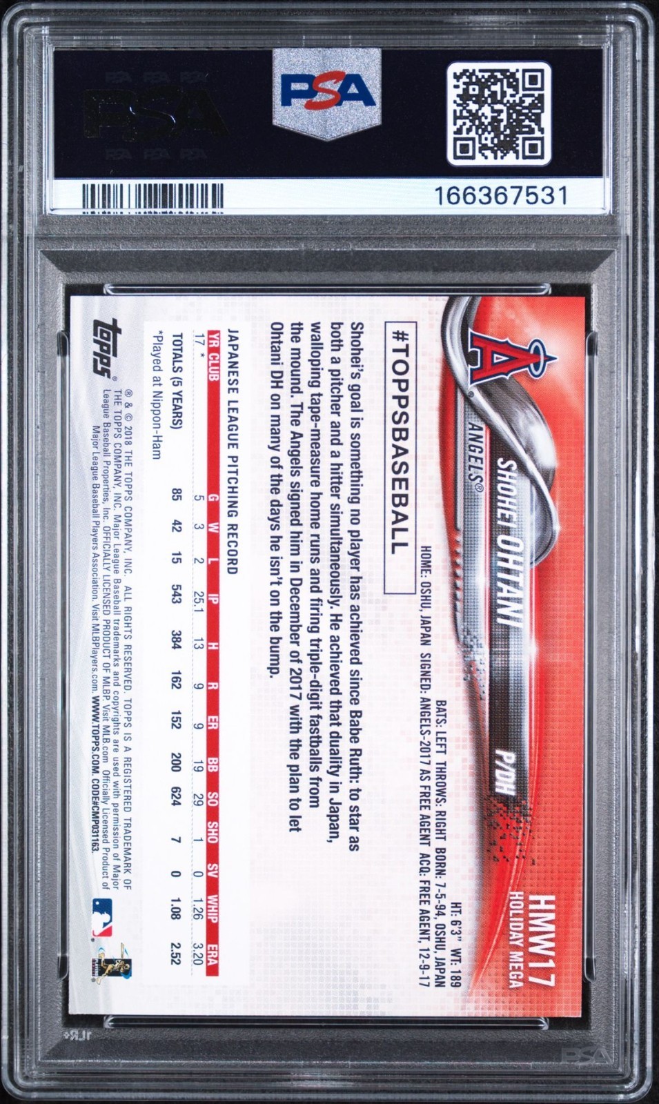 2018 Topps Holiday 17 Shohei Ohtani  Rookie RC PSA 10 GEM MINT ! view 2