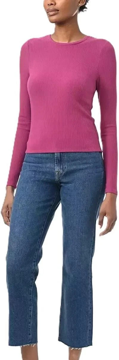 Splendid Women's Ribbed Crew Neck Long Sleeve Tee, Pink,  XXL
