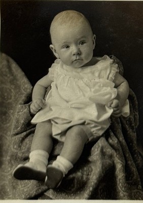 1930s Infant Portrait Studio Pose Ruffled Dress Candid Childhood