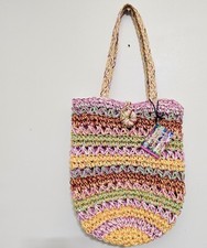 Colorful Coastal Beachy Straw Crochet Summer Handmade Boho Tote SUN N SAND