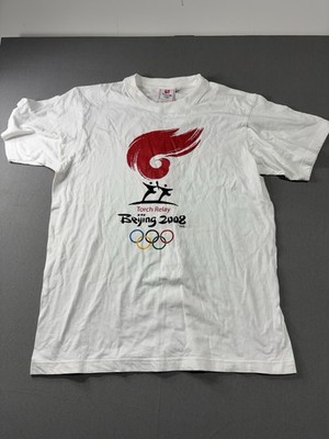 2008 Beijing Olympics Torch Relay T Shirt White Short Sleeve Adult Size L