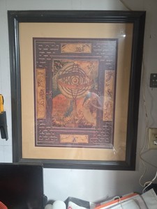 The artwork shown in the frame is a fine art print titled "Old World Spheres...