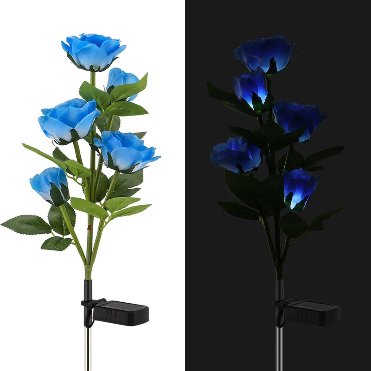 2/5 Pack Solar Power Rose Flower Lights Outdoor Garden Landscape Yard Lamp Decor
