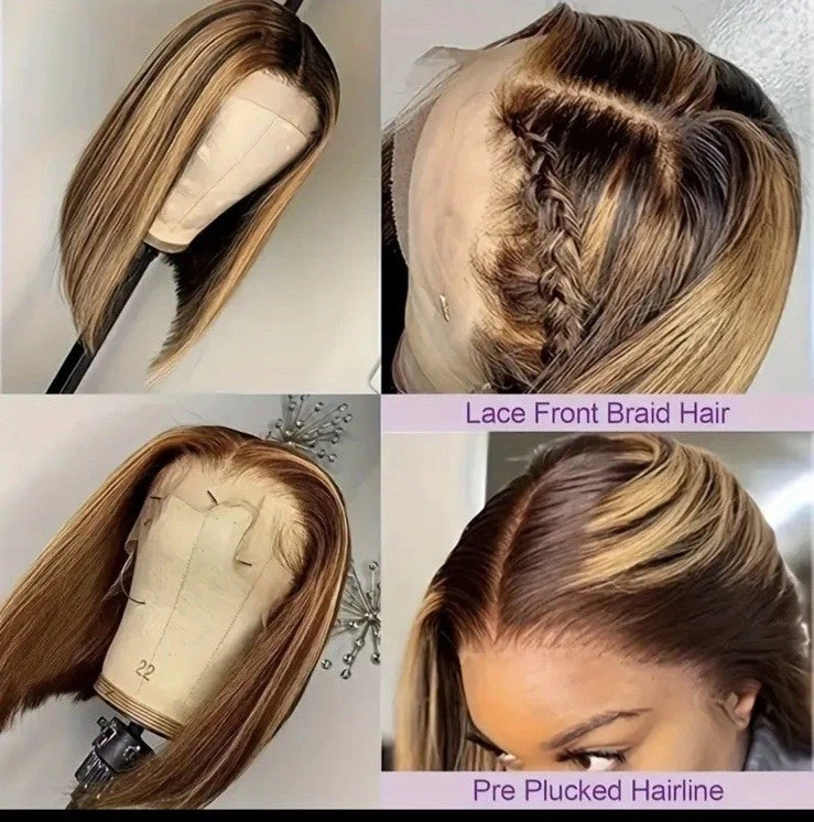 "Frente de encaje bob marrón oscuro y rubio 8"" 100 % cabello humano 180 % densidad". Foto 4 de 4