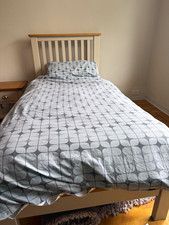 Grey & Light Wood Single Wooden Bed Frame, Side Cupboard and Bookcase