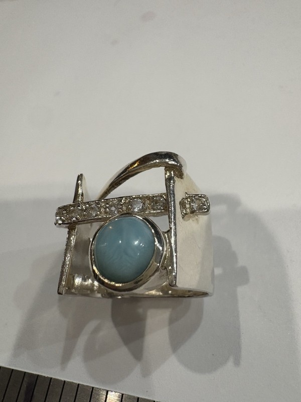 Marahlago 925 11g Dante Ring Laramar Gemstone White Topaz 1/2” Wide Size 6.25-.5