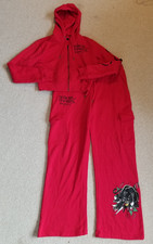 Womens Tracksuit-ED HARDY-red cotton 'Dagger/Panther' Zip-Up Cropped Cargo-L/XL
