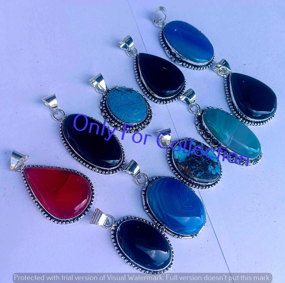 Onyx  & Mix Gemstone 925 Sterling Silver Plated Pendant Lot Bulk Jewelry - Image 2 of 2
