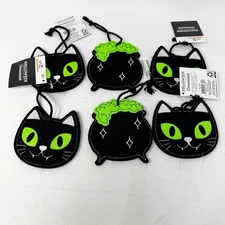 Halloween Way to Celebrate CAULDRON Black Cat LOT of 6 FELT ORNAMENT Walmart