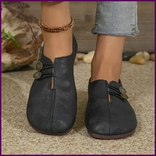 Comfortable Soft Sole Round Toe Flats Shoes for Women - Buckle Decorated, Solid
