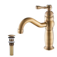 Bathroom Vanity Faucet GGStudy Single Handle One Hole Vanity, Antique Brass