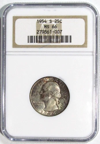 1954-S WASHINGTON Silver Quarter NGC MS 66