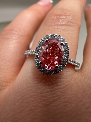 Platin 1,33 kt im Labor gezüchteter ovaler rosa Diamant Halo Ring Lgsl64