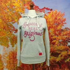 Superdry Real original grey marl spell out logo Hoodie. UK women's size Small