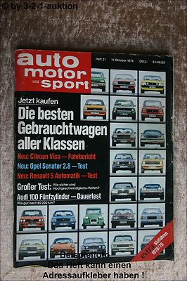 AMS Auto Motor Sport 21/78 * Opel Senator Audi 100 5E Duesenberg J