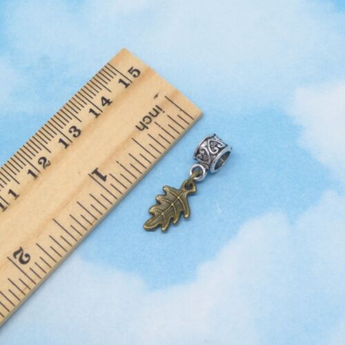Bronze Oak Leaf European Charm Dangle Bead Large Hole Nature Silver Plated 03021 - Picture 2 of 2